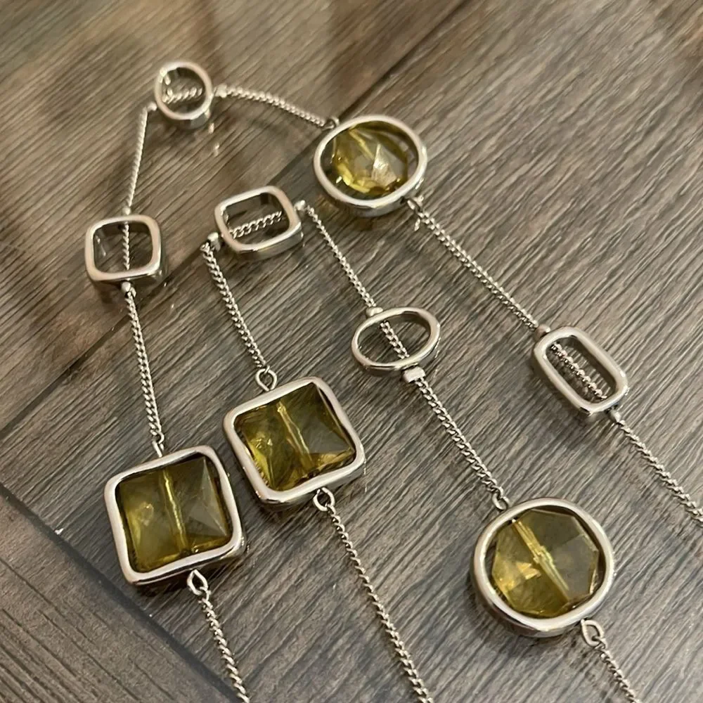 Vintage Lia Sophia “Midori” Silver-tone Station Necklace with Green Gems